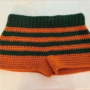 Handmade Crochet Striped Shorts - Orange and Green